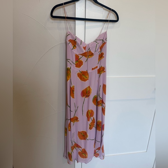 Reformation Orange and Purple Midi Sundress with High Slit and Spaghetti Straps - Picture 4 of 6